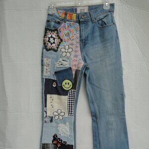 Urban Outfitters BDG Patched Patchwork Flare Jeans Fun Floral Festival Size 24